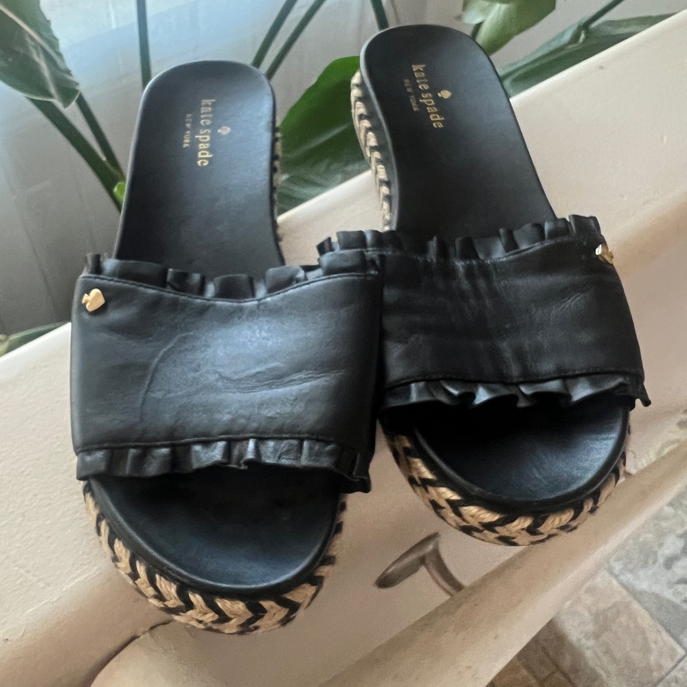 Kate Spade Black Ruffle Slide Sandals - Picture 2 of 4